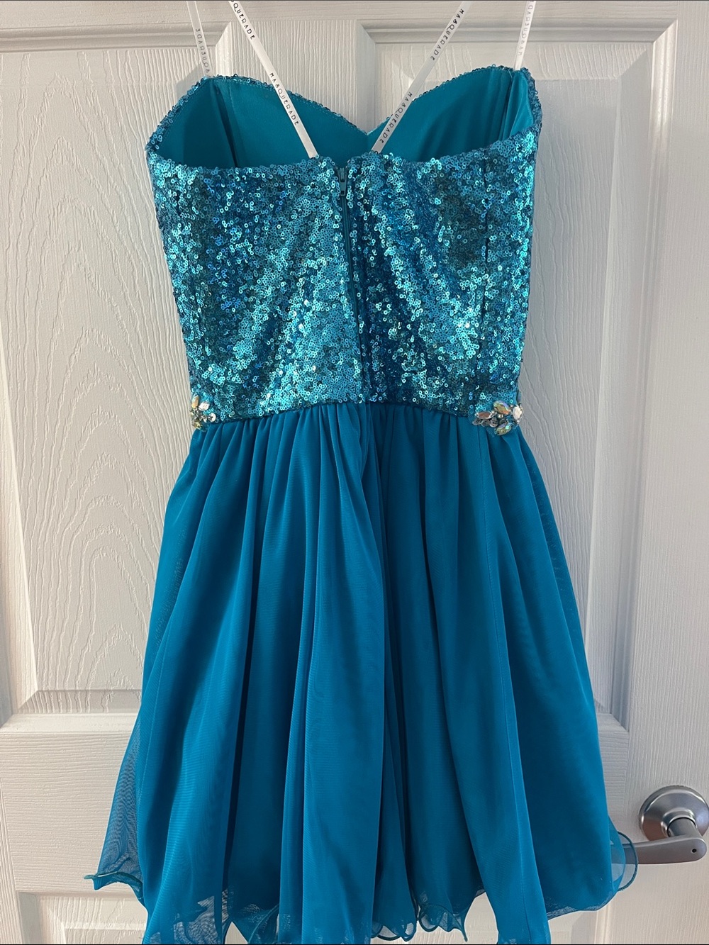 Teal Sequin Bodice Short Party Dress - Picture 4 of 9
